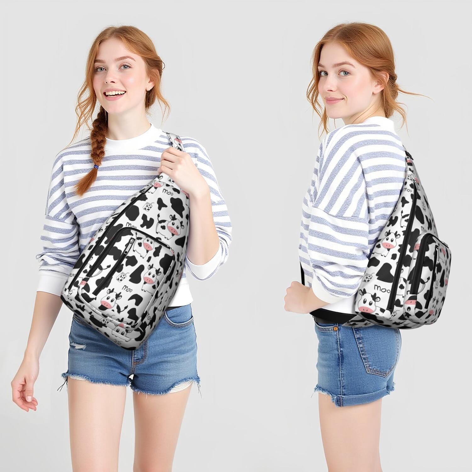 Vintage Highland Cow Print Sling Backpack – Cute Farmhouse Floral Cow Crossbody Bag for Women & Men, Lightweight Hiking Daypack