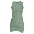 thumbnail image 5 of Sleeveless Summer Dress for Women Slim Fitted Casual Solid Color Ruched Tank Top Dress Crewneck Sports Mini Dress (Small, Green), 5 of 6