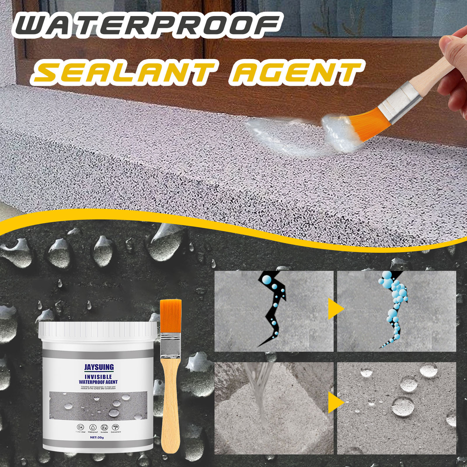 300ML Waterproof Insulation Sealant, Repair & Seal Cracks, Premium Polyurethane Construction Adhesive Spray with Brush, Rubber Sealant Coating for Repairing Joints, Pipes, Drains, Roofs, Windows