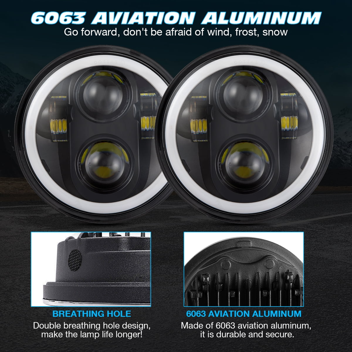 5.75" (5-3/4") LED Headlights with Hi/Lo Beam & Angle Eyes - Fit Chevy Impala/El Camino,4X