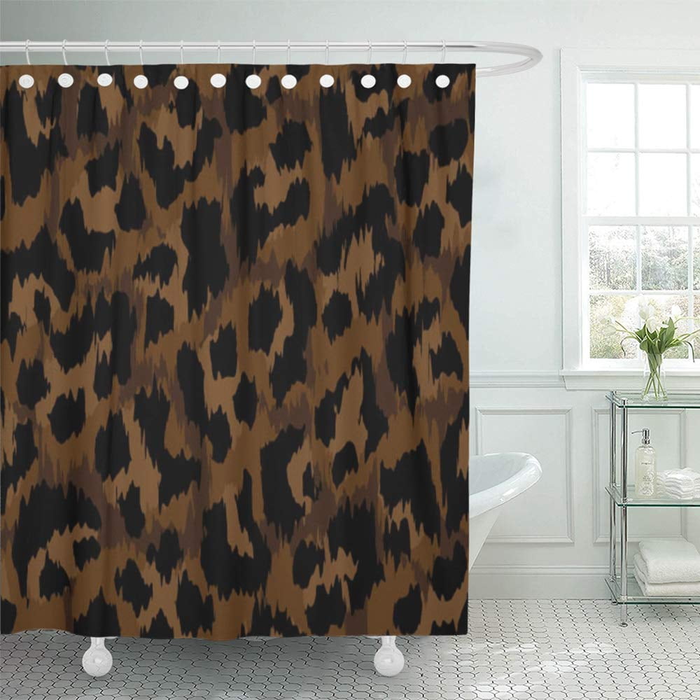 Brown Tiger Safari Animal 15 pc Shower Curtain Set Fabric Bath Mats Rugs Rings 