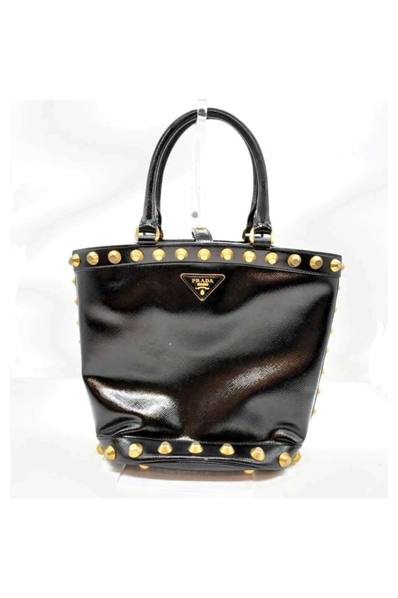 Pre-Owned Prada handbag, shoulder bag, 2-way bucket tote black, studded, Saffiano leather,...