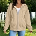 thumbnail image 4 of Hoodie Dqueduo Women's Solid Color Full-Zip Hooded Long-Sleeve Sweatshirt Cardigan with Pockets Beige L, 4 of 8