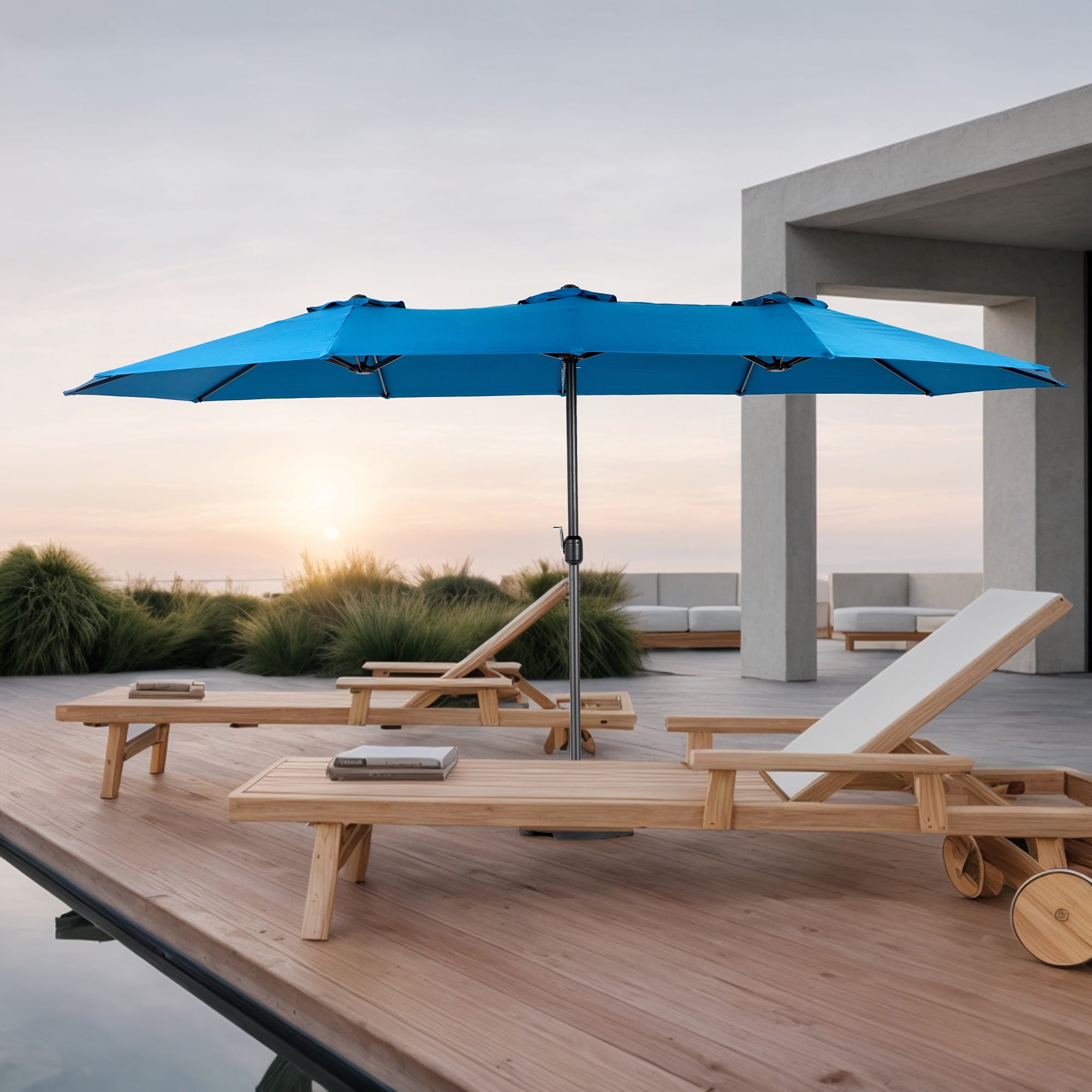 Leumius Large Patio Umbrella,Outdoor Double-Sided Rectangle Big Market Umbrella with Crank Stand,Outside Umbrellas for Poolside Lawn Backyard,Dark Blue(No Base)