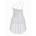 thumbnail image 4 of iEFiEL Kids Girls Sequins Figure Skating Dress One Shoulder Dance Gymnastics Competition Leotard Dress White 10, 4 of 7