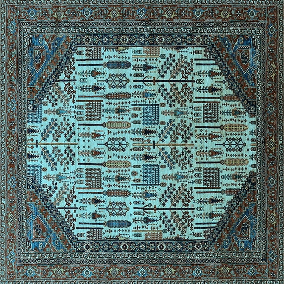 Ahgly Company Indoor Square Oriental Light Blue Industrial Area Rugs, 7' Square