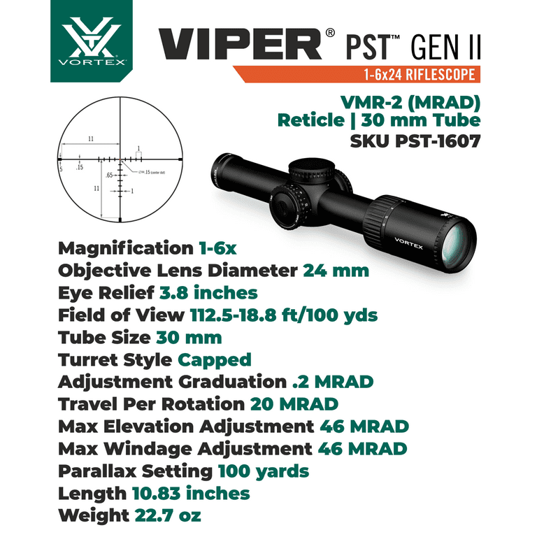 Vortex Optics Viper PST Gen II 1-6x24 SFP VMR-2 MRAD, 30mm Tube w