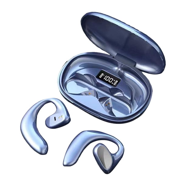 Auriculares Bluetooth de conducción aérea con estuche de carga supraural para acampar Azul