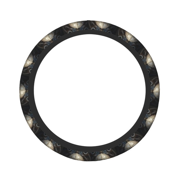 Fuzoiu Gold Pattern Skull Print Elastic Stretch Steering Wheel Cover, Universal 15 Inch Automotive Steering Wheel Cover, Anti-Slip Sweat Absorption Universal Car Accessories for Women Men