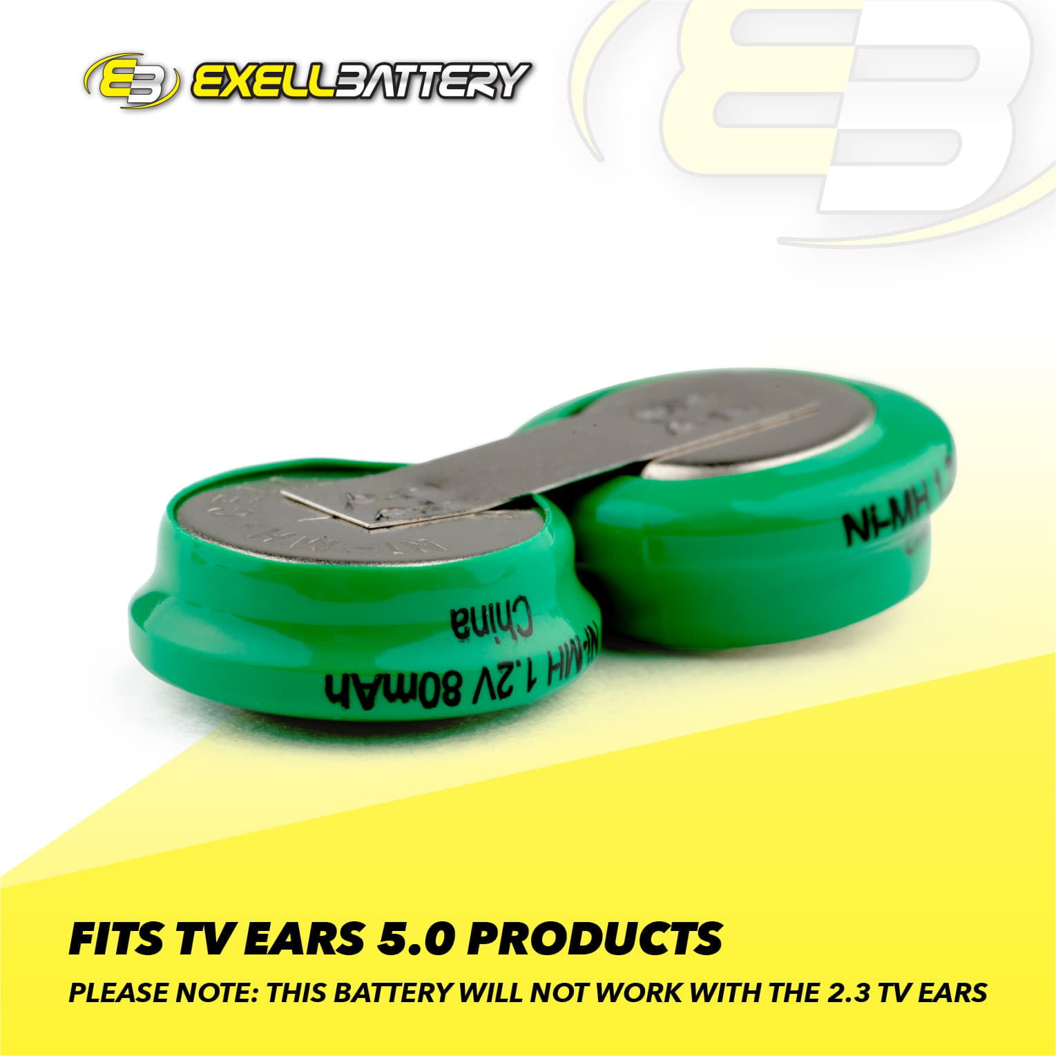 Exell 2.4-Volt Nickel Metal Hydride Battery Batteries for TV Ears 40810 Fits 5.0 TV Ears Digital Wireless Headsets |Assembled in The USA| EBHS-TVEARS 2-Pack 