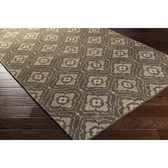 Hauteloom Craley Wool Living Room, Bedroom Area Rug - Transitional - Charcoal, Beige, Peach - 5' x 8'