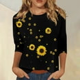 thumbnail image 2 of EHTMSAK Long T Shirts for Women 3/4 Sleeve 2024 Trendy Crewneck Elbow Length Tee Tops Loose Fit Solid Color Fashion Shirts Casual Plus Size Sunflowers Printed Blouses Black M, 2 of 5