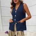 thumbnail image 6 of LNWUY Womens Sleeveless Vests Summer Button Down V Neck Lightweight Cardigan Trendy Knit Comfy Tank Top with Pockets Blue XL, 6 of 8