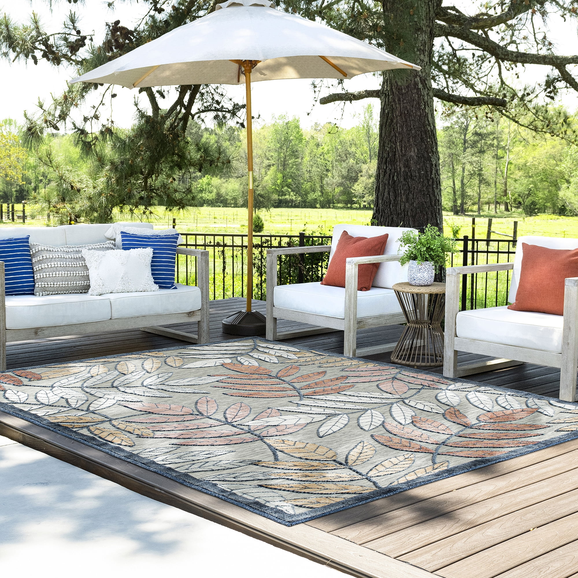 5x7 Water Resistant, Indoor Outdoor Rugs for Patios, Front Door Entry, Entryway, Deck, Porch, Balcony | Outside Area Rug for Patio | Gray, Floral | Size: 5'1'' x 7'3''