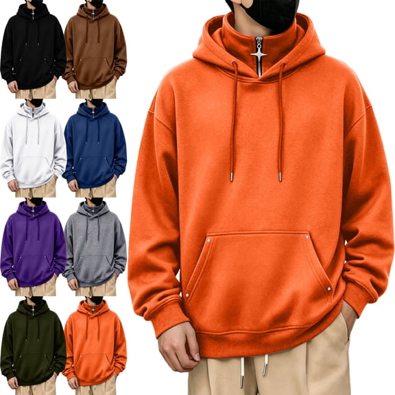 SYwaren Men's Quarter Zip Pullover Hoodie Drawstring Kangaroo Pocket Long Sleeve Solid Color Metal Button