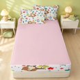 thumbnail image 4 of Erosebridal Cartoon Sloth Zipper Twin Comforter Sets with Fitted Sheet and 2 Pillowcases, Kawaii Animal Flower Zipper Bedding Set, Pink Reversible, Brown Beige, Pink Reversible, 4 of 7