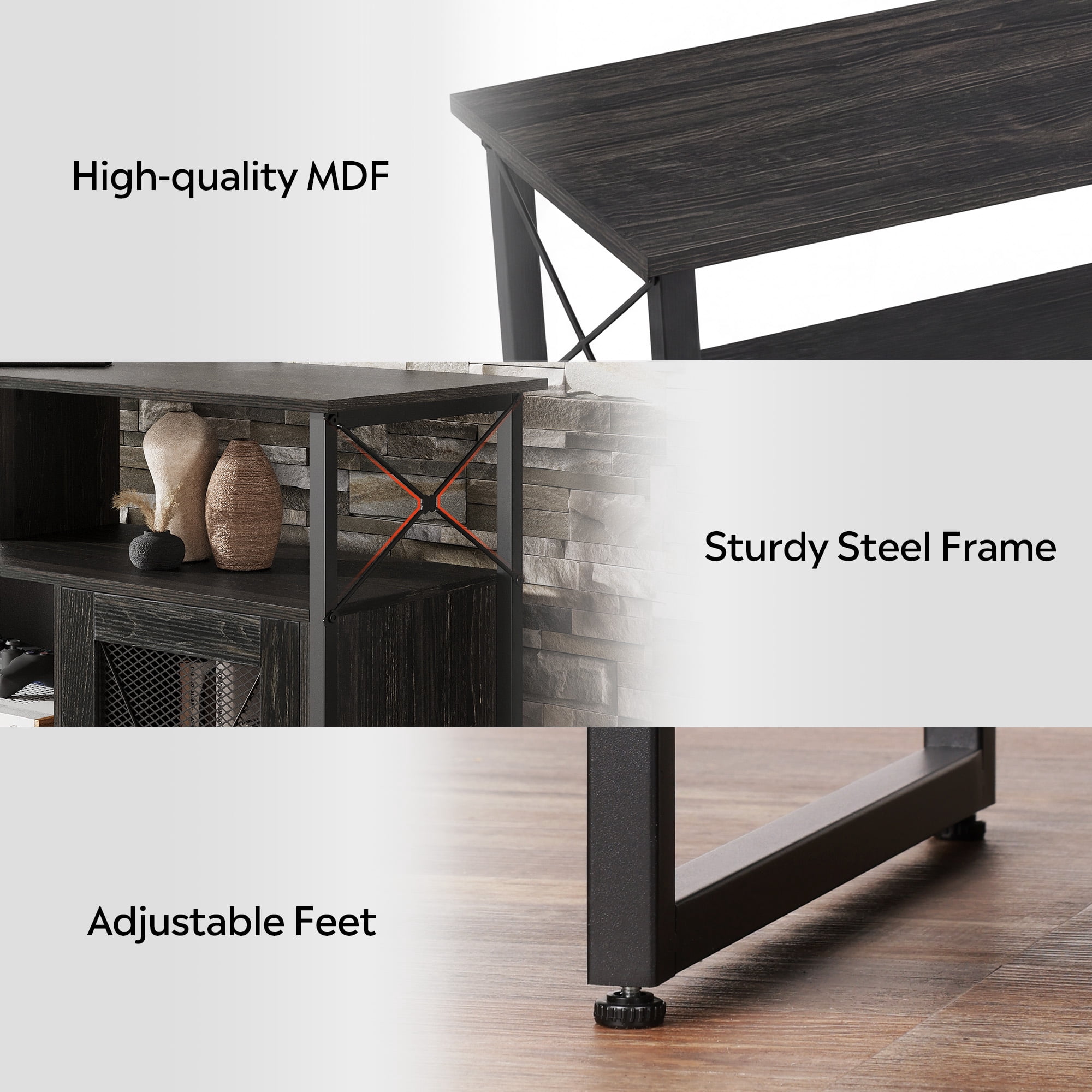 GALAXHERO Tall TV Stand for TVs up to 55", Farmhouse Industrial Entertainment Center with Storage, Media Console for Living Room Bedroom Charcoal Black