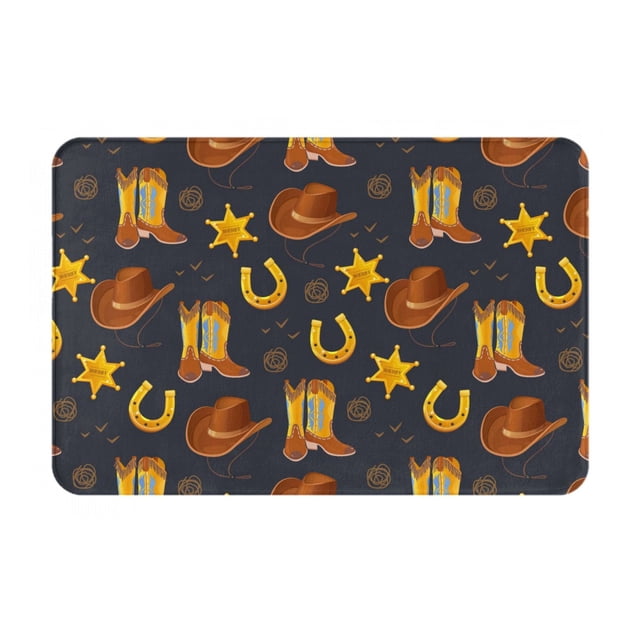 Balery Wild West Golden Horseshoe Felpudo de franela, resistente a las manchas y a la decoloración, para uso interior y exterior, fácil de limpiar, 40 x 60 cm