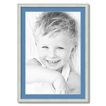 ArtToFrames 24x34 Matted Picture Frame with 20x30 Single Mat Photo Opening Framed in 1.25 Off White Wash on Ash and 2 Liberty Blue Mat (FWM-4098-24x34)