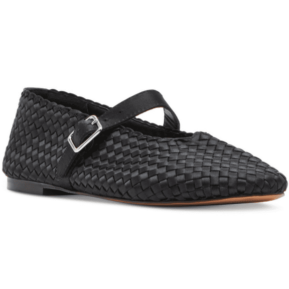 Steve Madden BLACK SATIN Women's Dreaming Woven Mary Jane Flats, US 9.5