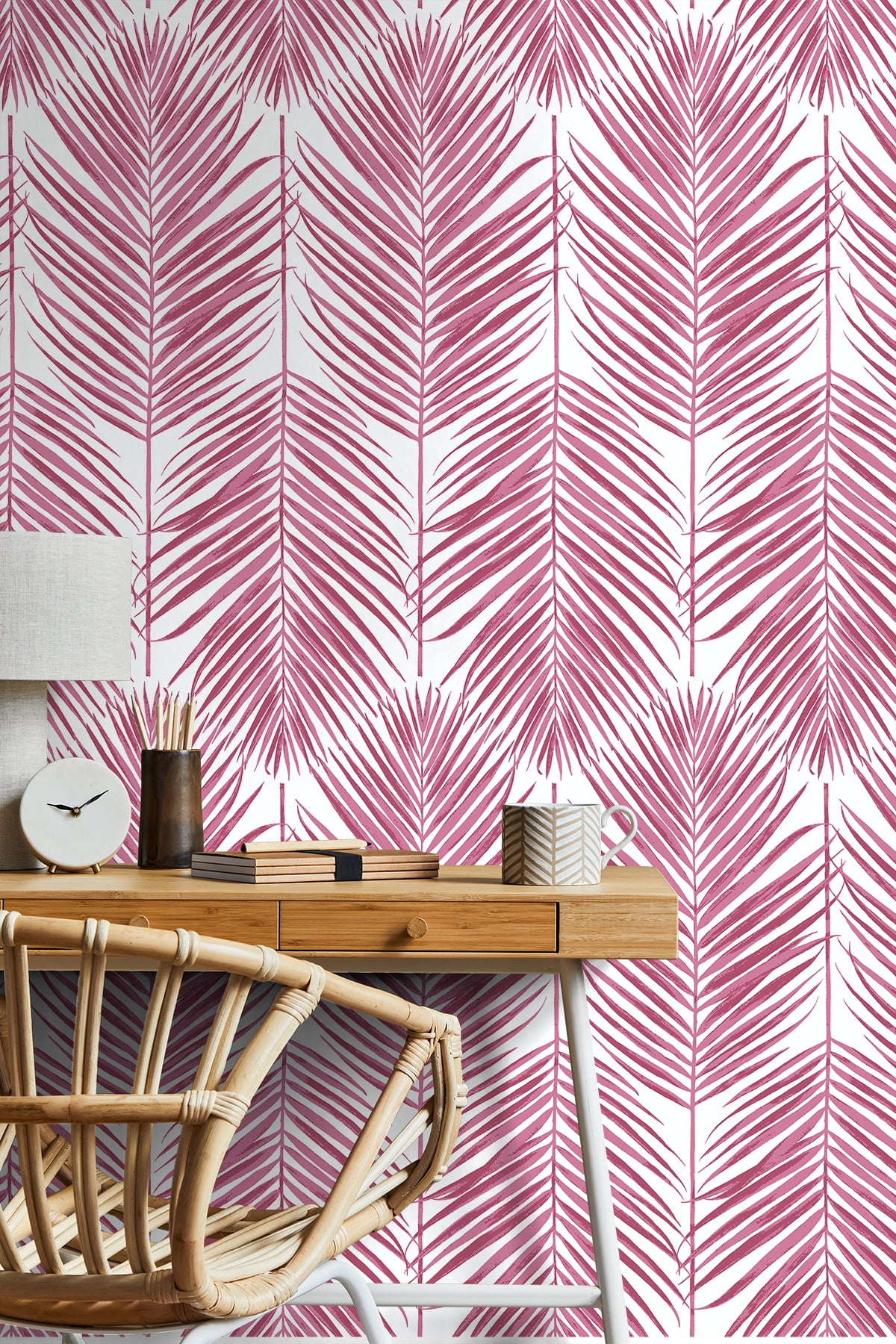 NextWall Cerise Pink Paradise Palm Peel and Stick Wallpaper