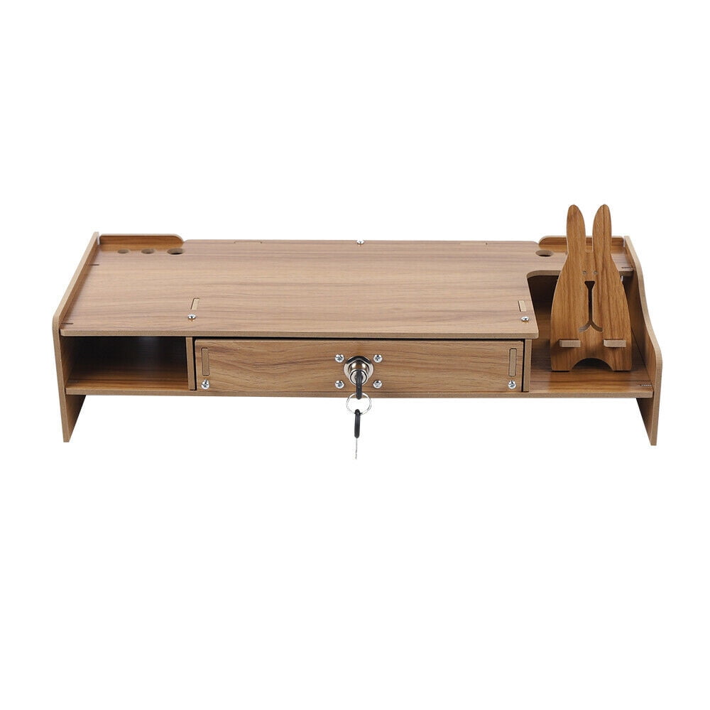 Loyalheartdy Computer Monitor Riser Stand Cherry Wood Color Density Board Laptop Shelf W/ Lockable Drawer for Home, Office