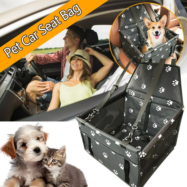 Pet Car Seat Cover with Storage Bag, Mesh Hanging Car Organizer for Dog Travel, Waterproof Car Mat with Seat Belt Opening, Backseat Protector for Pets