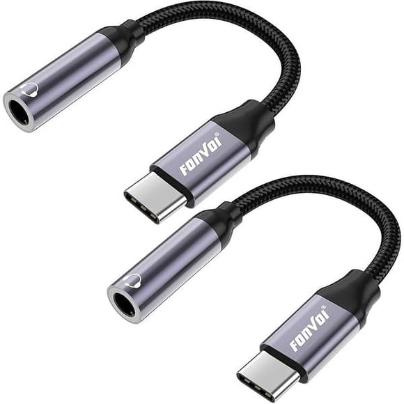 ccwonima Type C to 3.5mm Headphone Jack Adapter(2 Park),USB C to Audio AUX Cable,Dongle Cord Compatible with iPhone 15 Series, Pixel 4 3 2 XL,Samsung Galaxy Ultra + Note 20 S and More (Gun Grey)