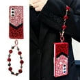 thumbnail image 4 of Compatible for Samsung Galaxy Z Fold 4 Case with Beaded Wrist Strap, Fluffy Leopard Print Pattern with Bling Design Case for Women Girls Hard PC Drop Protection Cover for Galaxy Z Fold 4, Red, 4 of 9