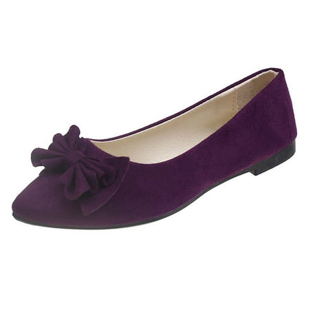 hopeusnice Clearance Women s Suede Bowknot Flat Shoes Pointed Toe Ballerina Flats Comfortable Slip On Loafers Ladies Ballerina Shoes for Wedding Party Purple 43