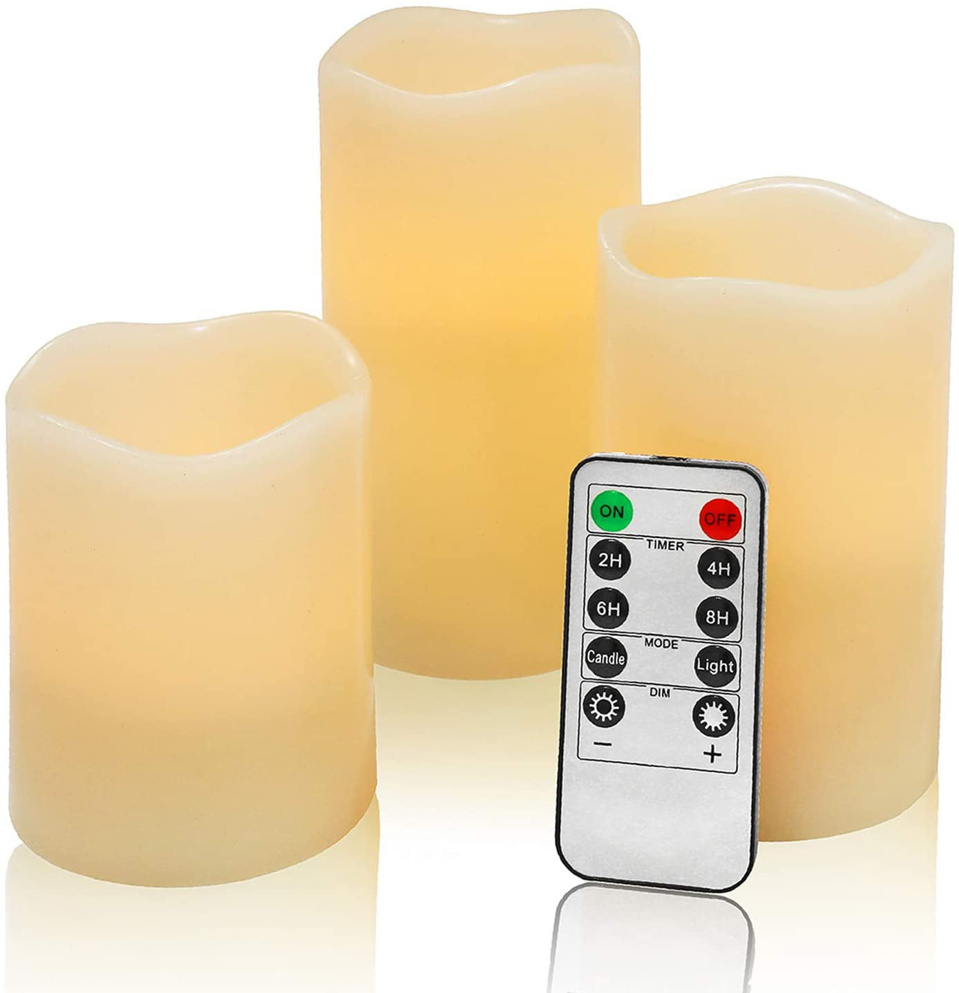 3 Clear Glass Real Wax Flameless LED Candles with Timer and Remote Mooncandles