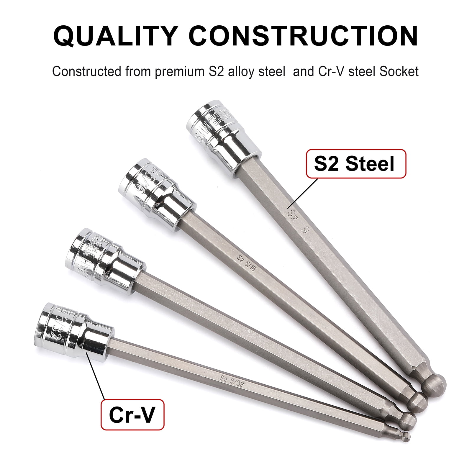 Casoman CS369, Cromatic Finish Drive Extra Long Socket Wrench & Set, 18 Pieces