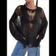 thumbnail image 2 of Suéter de Crochet Calado para Mujer, Top de Larga de Punto Roto, Ropa Gótica para Conciertos Negro L, 2 of 9
