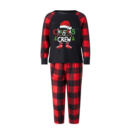 

Family Matching Christmas Pajamas Baby Romper Christmas Hat Letter Tops and Plaid Pants Xmas Pjs Set