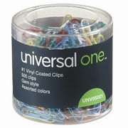 Universal One Vinyl-Coated Wire Paper Clips, No. 1, Assorted Colors, 500 Ct