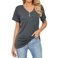 thumbnail image 2 of Tittly T Shirts for Women Spring Tops for Women Women's Down V Neck T Shirts Short Sleeve Tunic Shirts Basic Tee Casual Knit Tops Tshirts Shirts Basic Tees Grey XXL, 2 of 4
