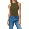 thumbnail image 2 of YUGYXL Womens Sleeveless High Neck Tank Tops Fashion Summer Casual Basic Slim Fit Ribbed Knit Racerback Top Shirt Clothes Army Green XL, 2 of 8