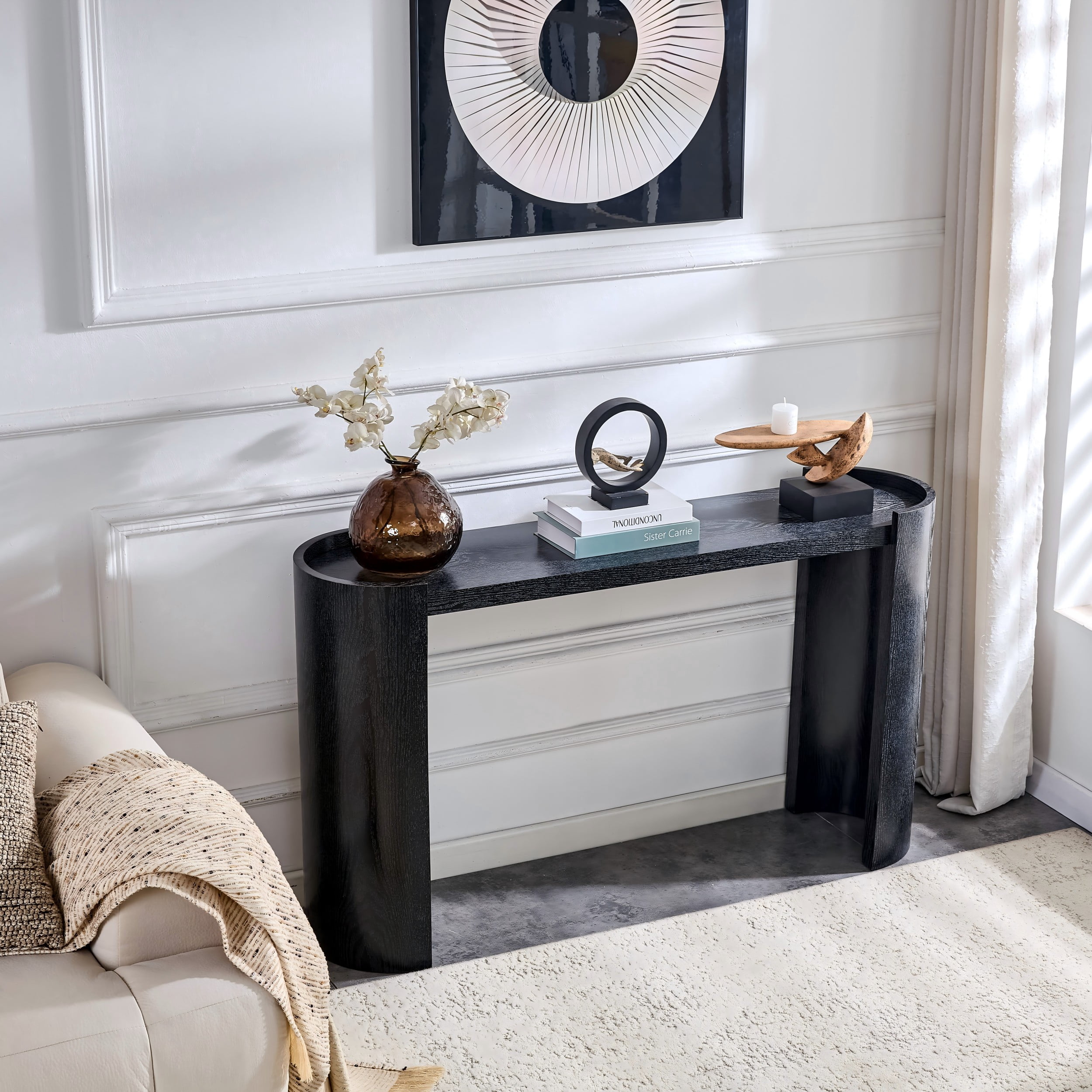 Alvantor Console Table for Narrow Entryway Foyer Sofa Side, Curved, Black, 53" x 13.8"