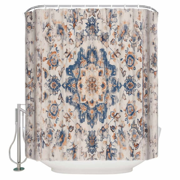 Fabric Shower Curtain, Vintage Floral Boho N Tribal Style Flowers Shower Curtains with 12 Hooks Waterproof Machine Washable Bath Curtains for Bathroom, 54 x 78in