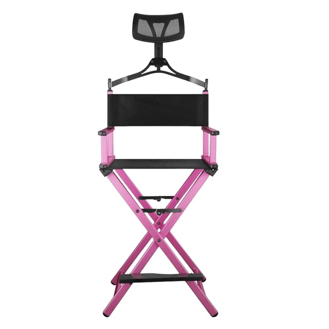 Silla plegable para gerente, silla portátil para maquilladores con respaldo y reposapiés, silla de director portátil de 43 pulgadas para patio al aire Rosa Gloria sillas altas altas plegables