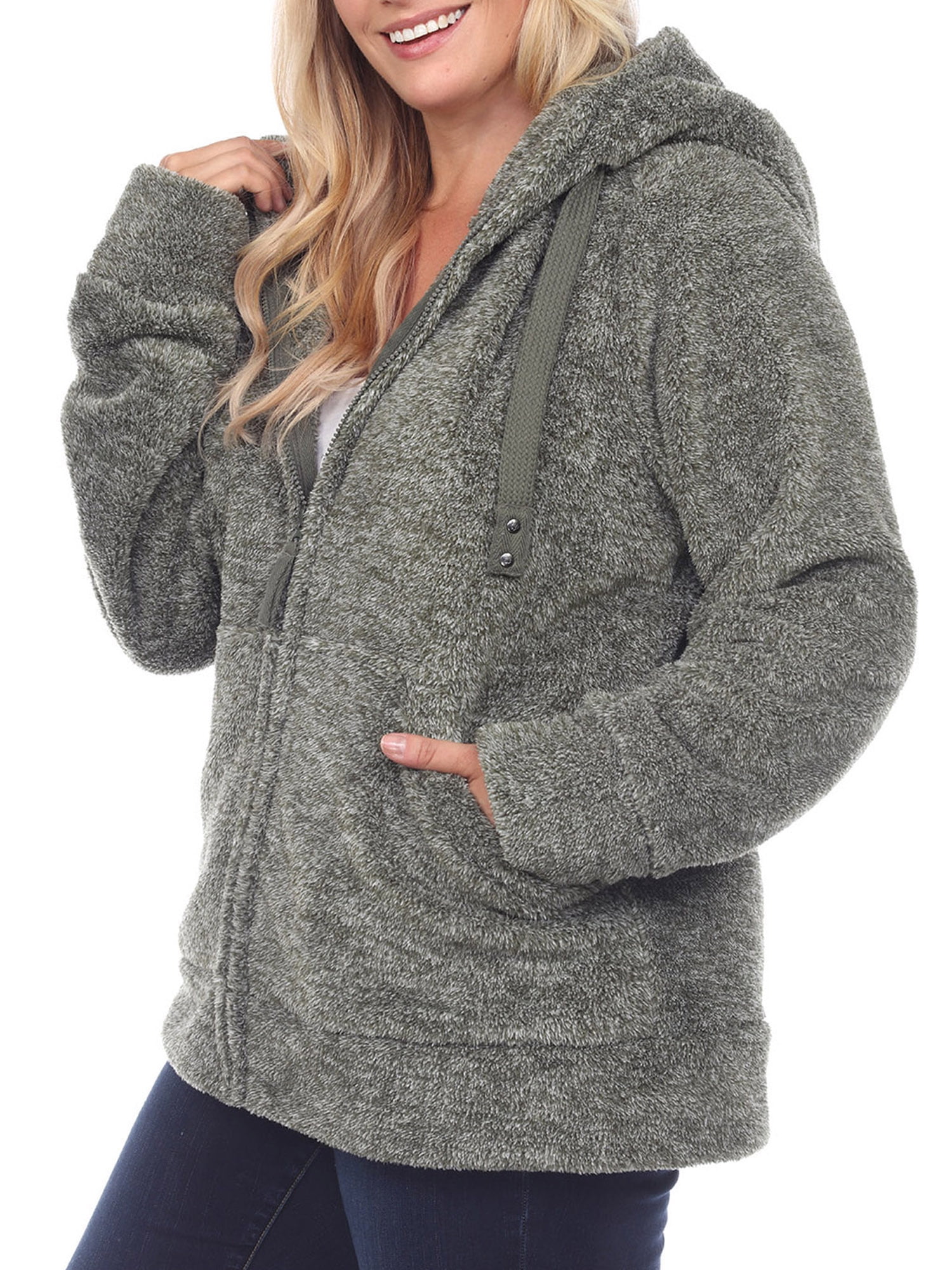 White Mark Women's Plus Size Hooded Sherpa Jacket