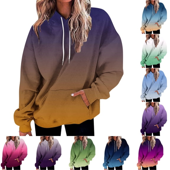 Zpanxa Women's Gradient Print Hooded Sweatshirt Winter Fleece Pullover Long Sleeve Casual Loose Fit Warm Sweater Top