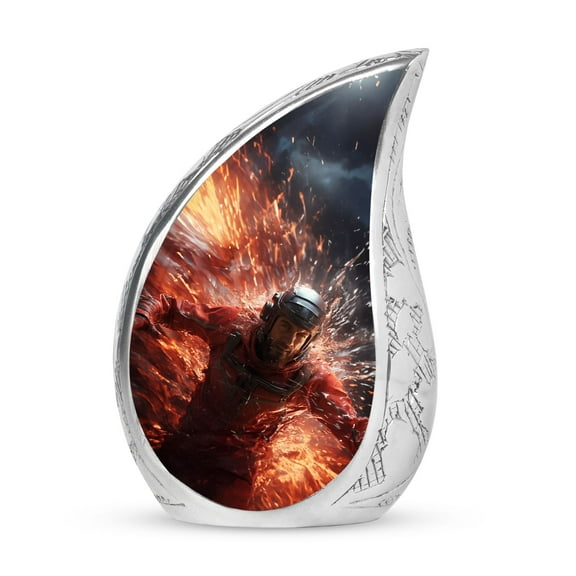 PARHUS Firefighter's Valor Urn for Ashes Adult Male, Teardrop Cremation Urn, Metal Urns for Human Ashes Adult Female, Small Urns for Human Ashes Keepsake, Funeral Urn, Miniature Urn 3 Inch 1 Pcs