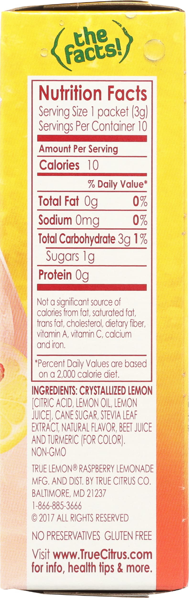 True Lemon Raspberry Lemonade Drink Mix (Pack of 48)