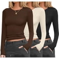 thumbnail image 6 of Women 3 Pack Long Sleeve Shirts Fitted Tops Base Layering Tight Thermal Solid Color Undershirts XS-XXL, 6 of 8