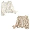 thumbnail image 5 of Women's V Neck Button Down Crochet Cardigan Sweater for Spring and Autumn Long Sleeve Hollowed Out Knit Floral Crop Top, 5 of 9