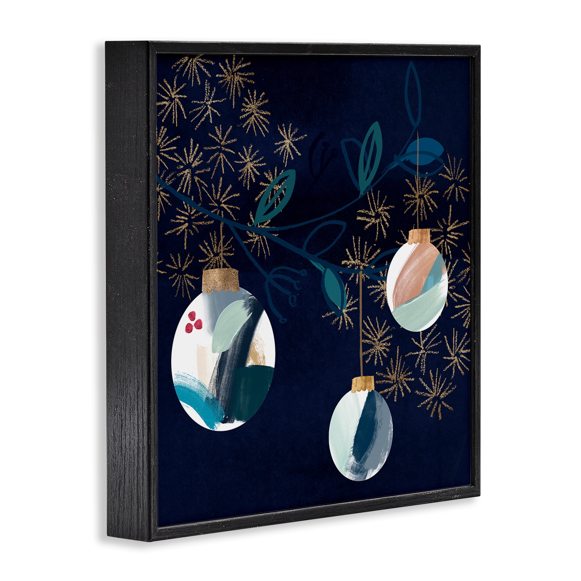 Stupell Industries Hanging Christmas Orbs Holiday Painting Black Framed Art Print Wall Art, 24 x 24