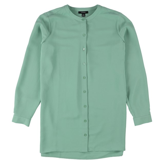 Alfani Womens Solid Button Up Shirt green S