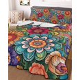 thumbnail image 3 of Quilts Full Size, Boho Teal Flower Soft Comforter Bedding Set for Bed, Spring Bohemia Chic Red Yellow Floral Lightweight Quilted Bedspread with Pillow Cover(2 Pieces) for All Season, 78x90 Inch, 3 of 6