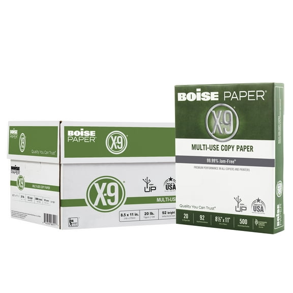 BOISE X-9 Multi-Use Copy Paper, 8.5" x 11" Letter, 92 Bright White, 20 lb., 10 Ream Carton (5,000 Sheets)